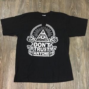 Pro Cali Men Black Tee Don't Trust Anyone Illuminati Eye Shirt Cotton 2XL Tall